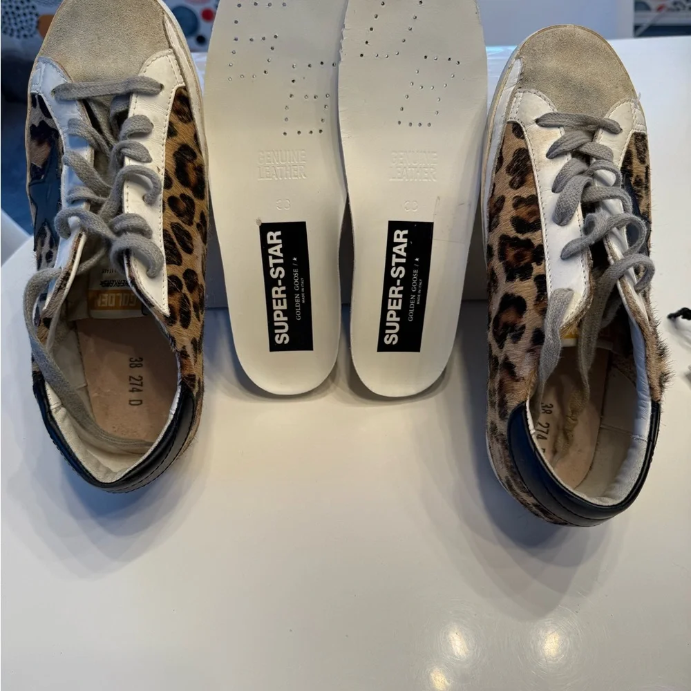 Golden Goose Leopard Print Sneakers with Black Star - Picture 6 of 16